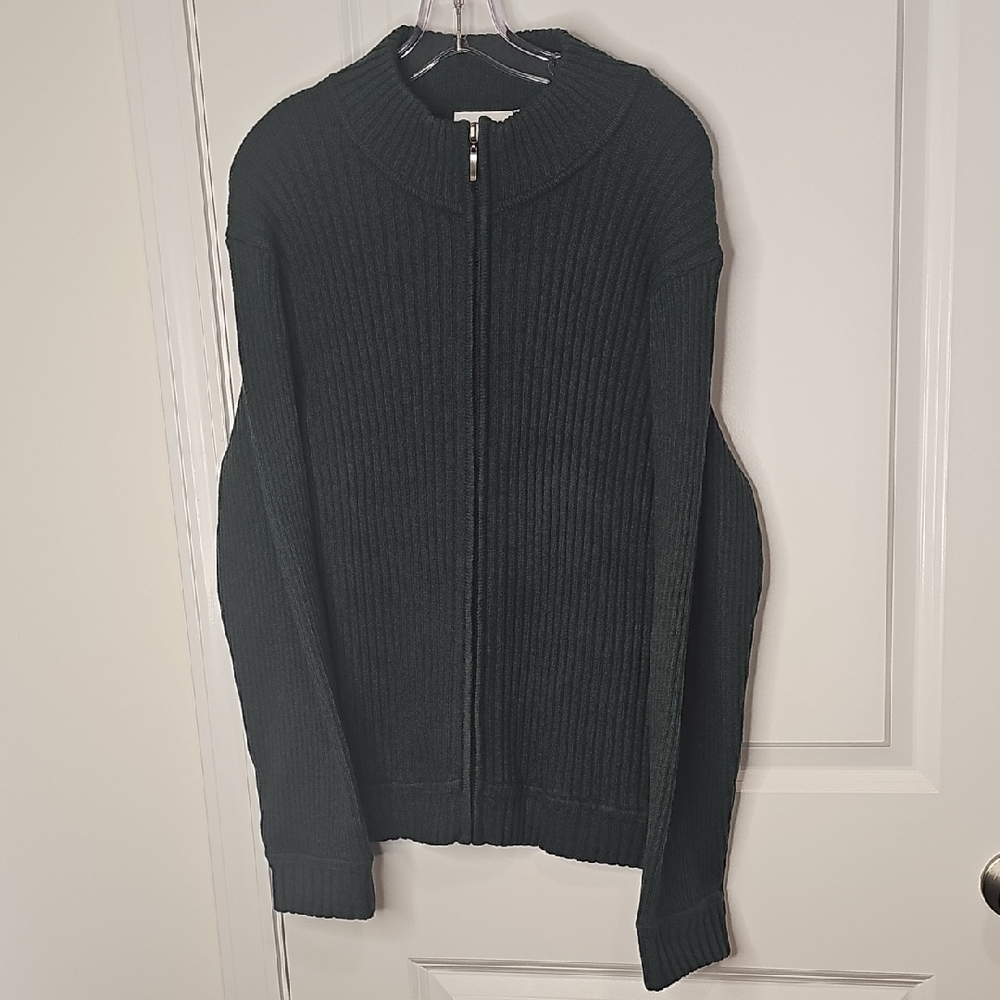 Liz Claiborne Women's Dark Green Ribbed Full-Zip Sweater Size L‎